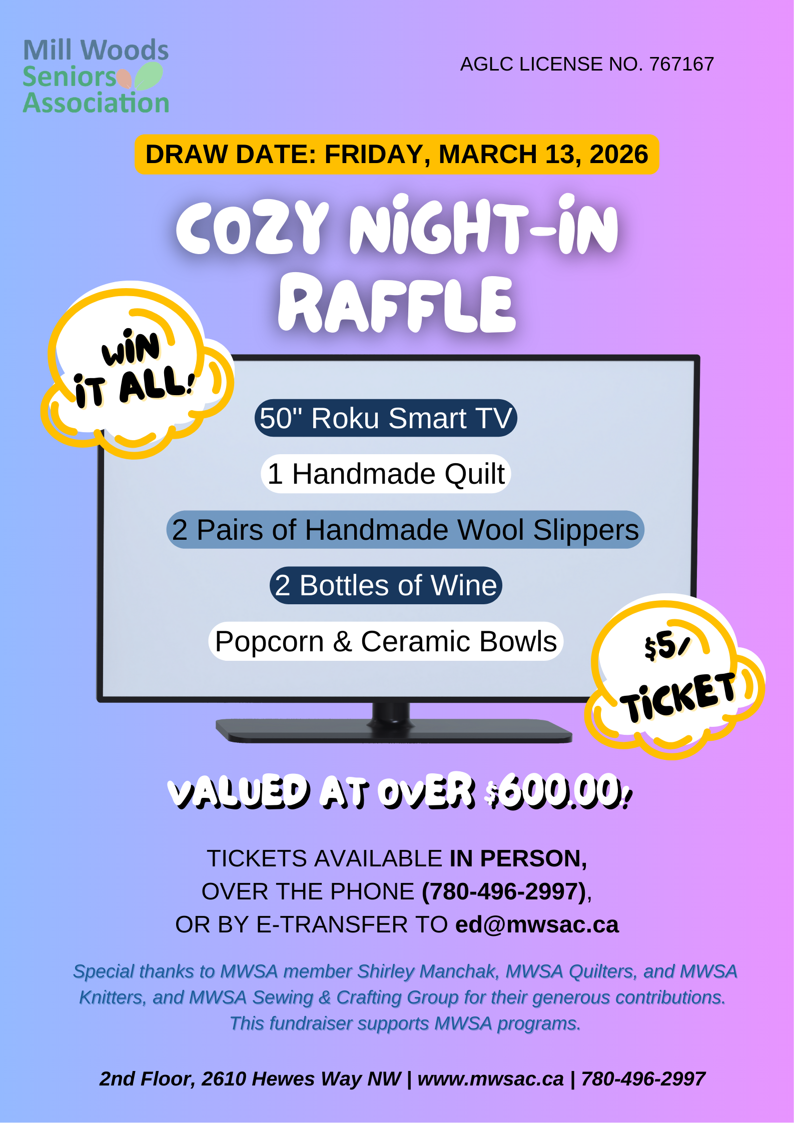 mwsa a "Cozy Night-in" Raffle (TV raffle)
